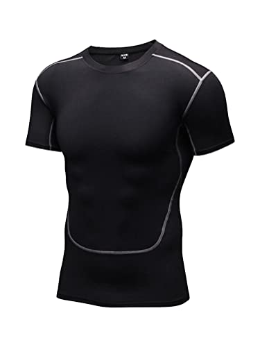 Alvivi Camisetas de Natación de Manga Corta para Hombre Rash Guard T-Shirt para Compresión Deportiva Anti UV Traje de Buceo de Secado Rápido Negro M