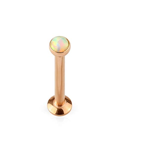Amelia Fashion 18 Gauge Rose Gold Flat Disc White Opal Labret Stud Internally Threaded 316L Surgical Steel (Rose Gold Opal)