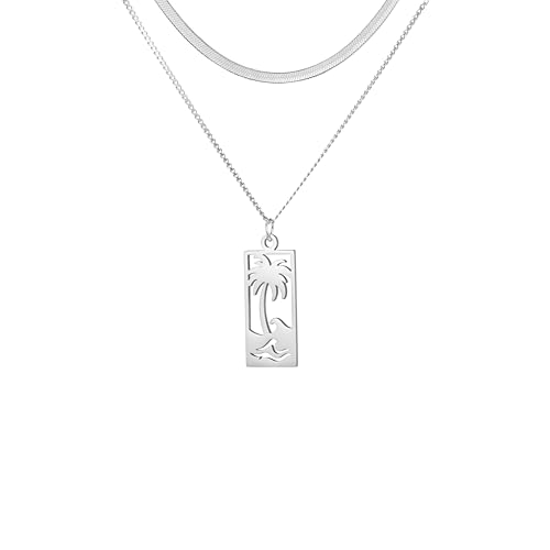 Collier noix de coco argent 925 fin et élégant motif palmier exotique précieux