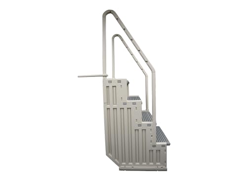 Confer Plastics Step-1X: Sturdy Above Ground Entry System with Dual Handrails and Slip-Resistant Steps, Easy Installation, Supports up to 400 lbs - Proudly Made in USA. Warm Grey with Grey Treads