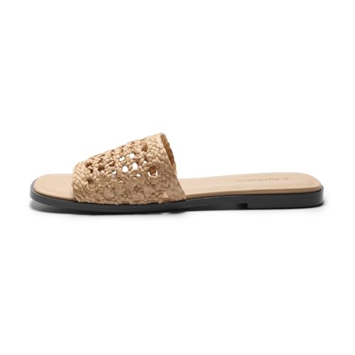 Image of C.Paravano Womens Slides Woven Flats Raffia Sandals Summer Beach Slip ons | handmade woven crafts, Nappa lambskin Insole, Lightweight, Open toe