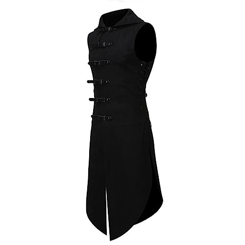Ctreela Gothic Men Sleeveless Tailcoat Steampunk Vest Vintage Buckle Jacket Waistcoat Coat Victorian Frock Long Trench Coats4