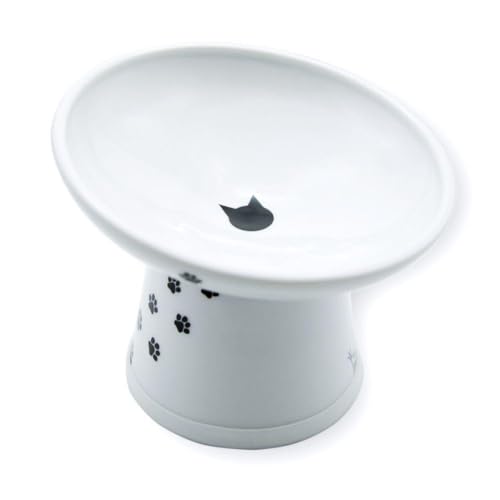 Necoichi Comedero para Gatos, Elevado, inclinación de 15°, cerámica, Antideslizante, ergonómico, antivómitos, Ayuda a Reducir la Fatiga de Bigotes y Cuello, Motivo de Gatos con inclinación extraancha