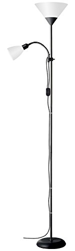 Basic lampadaire avec liseuse, H 180 cm, E27/e14 Max. 60 W/25 W, aluminium/plastique, noir/blanc