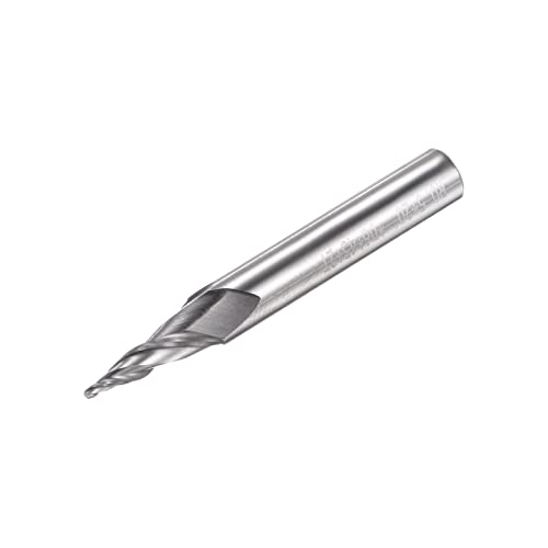 Image of uxcell Tapered Ball Nose End Mill, Uncoated Solid Carbide 2 Flute Spiral Milling Cutter, 0.5mm Radius, 1mm Diameter, 6mm Shank, 45mm Length, 20 Degree Angle