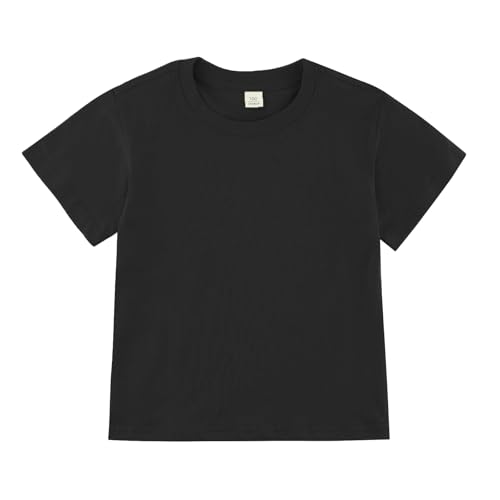 Image of Toddler Kids Short Sleeve Crew Neck T-Shirt Pullover, Loose Fit Casual Basic Tees for Boys Girls 2-8 Years