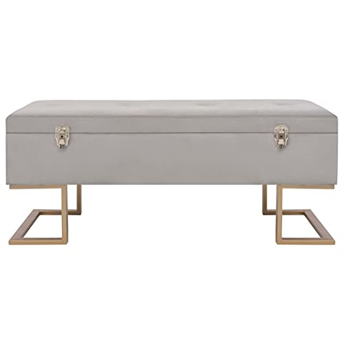 Banc avec compartiment de rangement gris en velours de 105 cm pour couloir et salon - 4