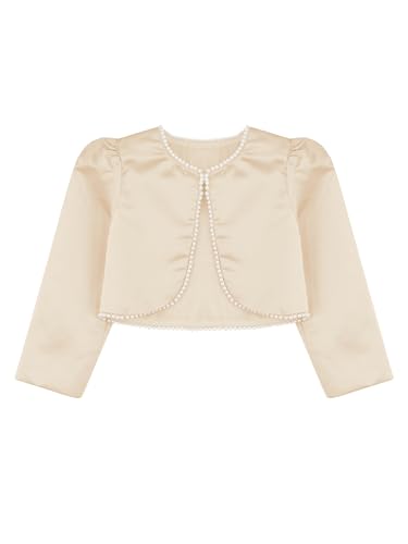 Hularka Kids Girls Shrugs Long Sleeve Bolero Coat Faux Pearl Trim Open Front Lightweight Cropped Cardigan Jacket3