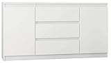  Framire R-140-S3 Kommode in Weiß, Kommode mit 3 Schubladen, 2 Türen, Schrank für Schlafzimmer, Wohnzimmer, Bad, 76 x 140 x 40 cm