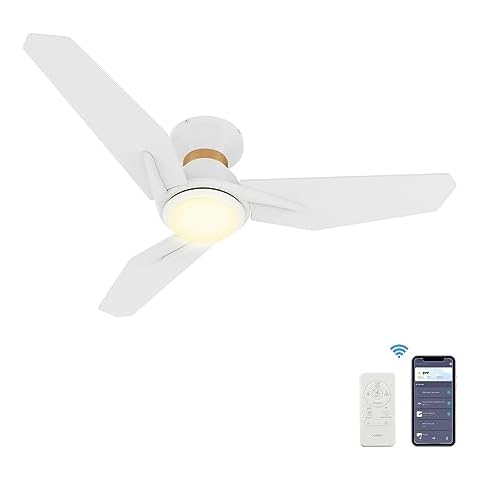 SMAAIR 44 Inch Smart Ceiling Fan with Light, Indoor/Outdoor Ceiling Fan with DC Motor,10-speed,8 Hours Timer, Works with Remote Control/Alexa/Google Assistant/Siri Shortcuts(White/Gold) Cover