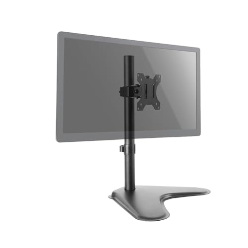 Dihl Single Arm Monitor Desk Stand, Monitor Mount for 13 to 27 Inch Screens, Height Adjustable Arms, Tilts 90°, Swivels 180°, Rotates 360°, VESA 75 or 100mm, Black