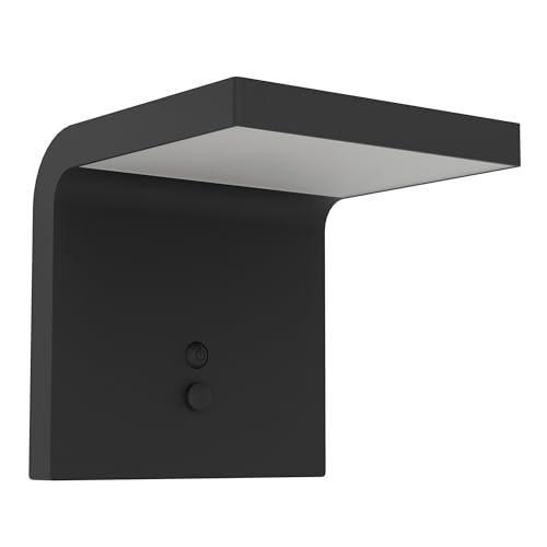 EGLO Spiante Lámpara de pared led para exteriores, lámpara solar para uso exterior con sensor de movimiento, lámpara solar de exterior de plástico negro, iluminación exterior IP44