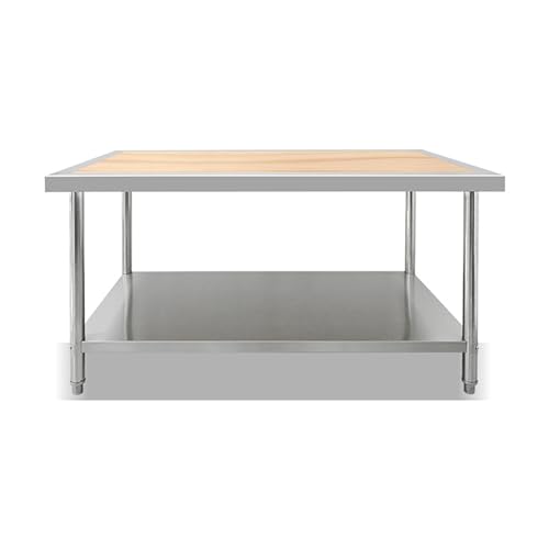 Mesa de Preparación de Acero Inoxidable con Encimera de Madera, Mesa de Trabajo con Patas Ajustables en Altura, Isla de Cocina para Restaurante, Hogar, Hotel(120*80*80CM/47.2*31.5*31.5IN)