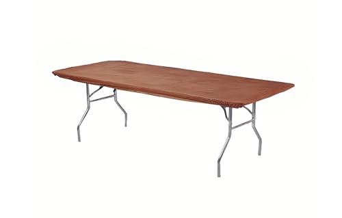 Image of Kwik-Covers 6' Rectangle Plastic Table Covers 30 inch x 72 inch, Bundle of 5 (Brown)