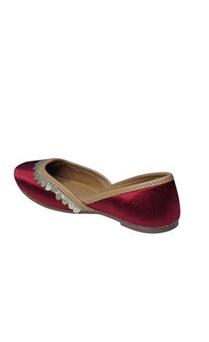 Image of Pluxh Women's Ethnic Jutti Shoes | Shiny Finish Mojari with Sequin Border | Soft Cushioned Slip-On Flats for Casual
