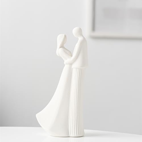 Escultura pareja romántica cerámica blanca