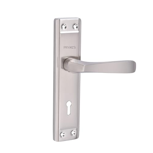 Image of Mriga 7 Inch Iron Mortice Handle Set with Single Turn 6 Lever Latch Lockset (2KEYS) | for Bathrooms, Bedrooms and Any Wooden Door Lock P3 Nickel Silver Finish