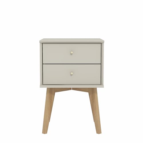 Galano Abby Bedside Table - Stylish 2 Drawer Bedside - Side Table with Storage - Storage Cabinet for Hallway - Entryway or Bedroom (Light Grey/Oak)