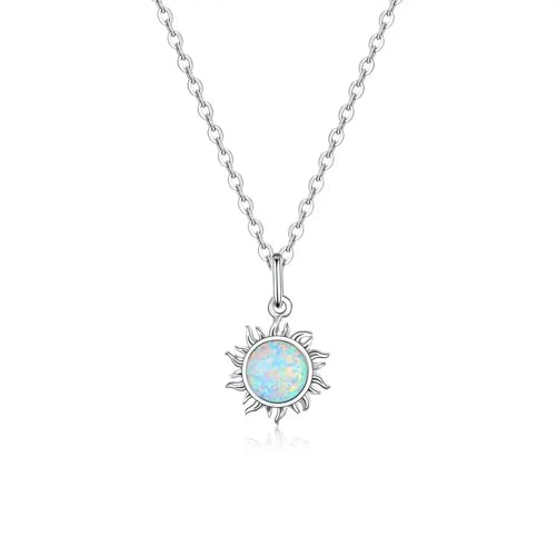 Collier soleil opale blanche argent cadeau d'anniversaire idéal pour femme