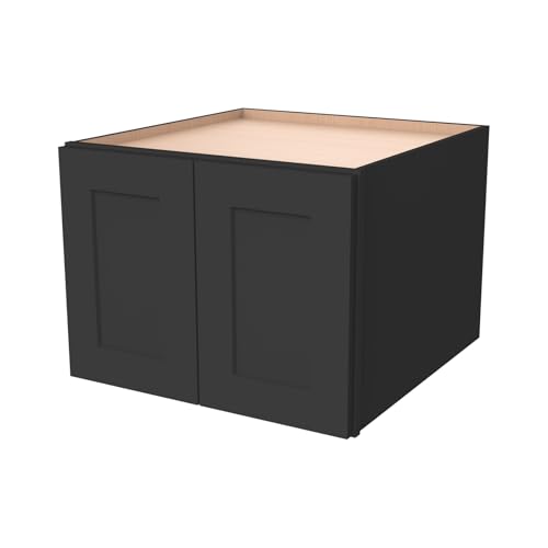 Solid Wood Wall Cabinet,Shaker Style Wall-Mounted Kitchen Storage Cabinet with Soft-Close Doors, RTA Pantry Organizer for Bathroom, Garage, Laundry (Charcoal Black, 33" W x 24" D x 12" H)