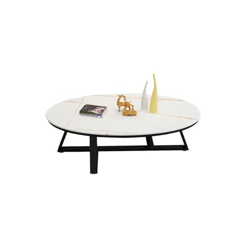 Nordic - Mesa de café ovalada de mármol sintético con patas cruzadas, parte superior blanca/dorada, base negra, 39.5 pulgadas de largo x 19.5 pulgadas de ancho x 18 pulgadas de alto