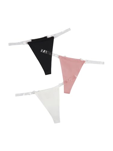 Image of GORGLITTER Women's G String Thongs Sexy 3 Pack No Show Invisible Clear Strap Underwear Low Rise Panties