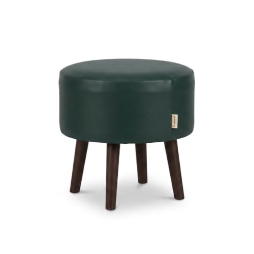 Image of Stool Ottoman Pouffes for Living Room, Kitchen, Home, Office Furniture with Soft Cotton Cushion Mudda Footrest Stool for Chair Sofa Bed Dressing, Green Leather (17 Inch Pack of 1)