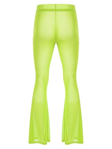 Hedmy Men's High Waist Sheer Mesh Through Flared Bell Bottom Pants Breathable Cover Up Trousers4
