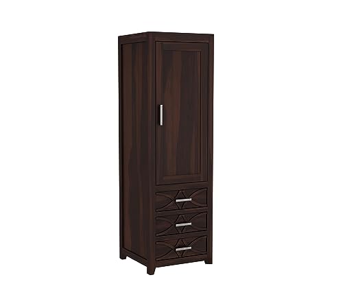Image of Sheesham Wood Wooden Single Door Wardrobe Organizer for Clothes | - Solid Wood Almirah with 3 Drawers, 3 Shelves - Cupboard for Large Bedroom (Design 12)