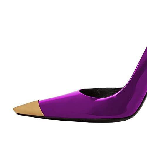 Fsj Women D'orsay Slip On Pumps Pointed Cap Toe Chunky Rhinestone High Heels Slip On Wedding Evening Shoe Size 8 Purple #TOP3