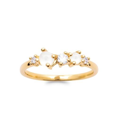 Bague en plaqué or 18 carats avec pierre de lune et oxydes de zirconium