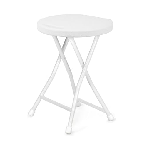 Creperture Klapphocker mit Tragegriff, Tragbarer Klappbarer 150 kg Tragkraft Faltbarer Hocker mit rutschfeste Füße für Innen- und Außenbereich, Garten,33 cm L x 29,2 cm B x 46 cm H,Weiß