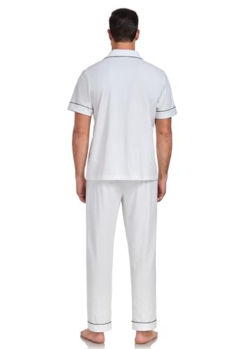 Image of COLORFULLEAF 100% Cotton Mens Pajamas Set Short Sleeve Loungewear with Long Pants Button Down Sleepwear Soft Comfy Pj for Men