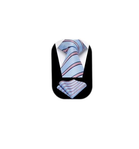 Image of HISDERN Mens Tie Striped Ties and Handkerchief Set Business Formal Woven Pocket Square Wedding College Stripe Necktie