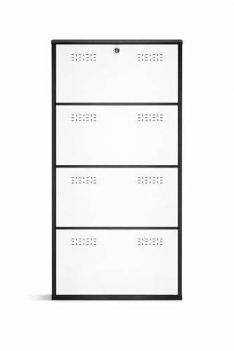 Image of 4 Door Wall Mounted Metal Shoe Rack with Lock | Black & White Dual Tone Foldable Shoe Cabinet | Space Saving Shoe Organizer | Ventilated Steel Shoe Stand Holds 16-24 Pairs