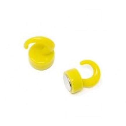 Yellow Plastic Mini Magnetic Hooks for Fridge, Office, Whiteboard, Noticeboard, Filing Cabinet - 12mm dia x 20mm tall - 1kg Pull - Pack of 2