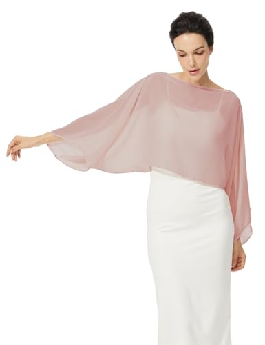 BEAUZSUZSANA Women Chiffon Bolero Cape Capelets with Arm Holes Shawls and Wraps for Evening Dress Bridal Wedding Party (Blush Pink,S-M) - image 1