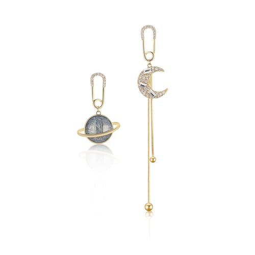 Celestial Earrings for Women, Asymmetrical Moon Star Saturn Dangle Drop Earring Planet Space Galaxy Jewelry Gifts for Everyday Wear