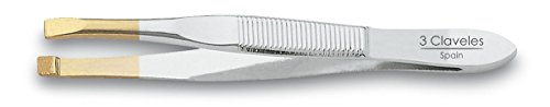 3 Claveles 12240 Pinza Depilar Recta, Punta Oro De 8 Cm, color Cranberry