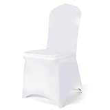 LIUKANGZE 100 PCS White Polyester Spandex Chair Covers - Stretch Slipcovers for Wedding, Party, Dining, Banquet - Flat-Front Chair Covers