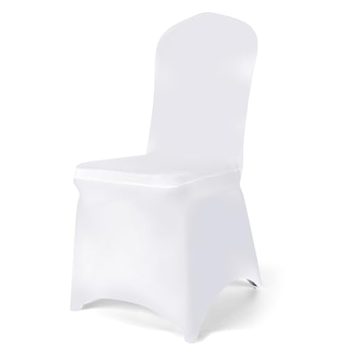 LIUKANGZE 100 PCS White Polyester Spandex Chair Covers - Stretch Slipcovers for Wedding, Party, Dining, Banquet - Flat-Front Chair Covers
