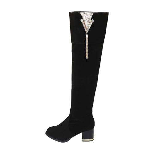 Botas de agua para mujer, de moda, con colgante de tacón trasero, de gamuza, botas largas para mujer 2026, Black, 37 EU