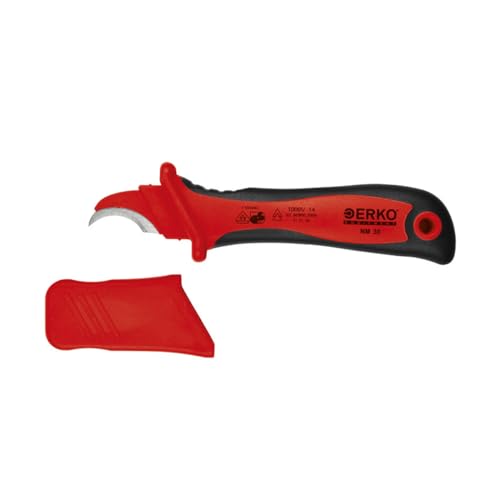 ERKO Cuchilla 30mm para pelar cables Cuchillo cortador universal, Hoja totalmente aislada, Con mango aislado, Hasta 1000V, Seguro, Diseño protegido