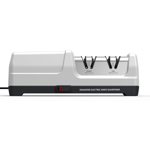 CHEOTIME Aiguiseur de couteaux électrique, système d'affûtage abrasif professionnel en 2 étapes avec guide d'angle de 15 ° pour couteaux de cuisine en métal et en céramique,