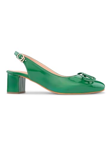 Image of XE Looks Women's Glossy Slingback Heels | Elegant Bow Design | Comfortable Square Toe Sandals for Girls & Women