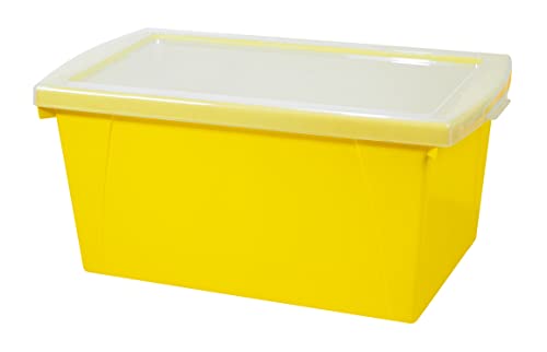Image of Storex 5.5 Gallon Storage Bin with Lid - Plastic Classroom Organizer for Books and Supplies, Yellow, 6-Pack (62748U06C)