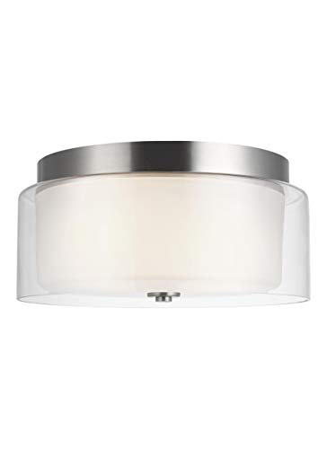 Up To 40% OFF Sea Gull Lighting 7537302-962 Elmwood Park Flush Mount Ceiling Fixture, Two - Light, Brushed Nickel