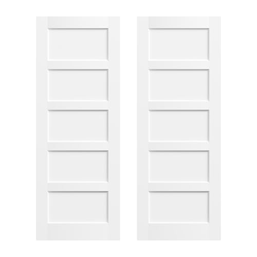Image of 48 inch x 80 inch French Doors, 5-Panel Solid MDF Core Wood Pantry & Closet Door, Double Pre-Finished Interior Door Slabs, White Primed (Hinges Not Included)