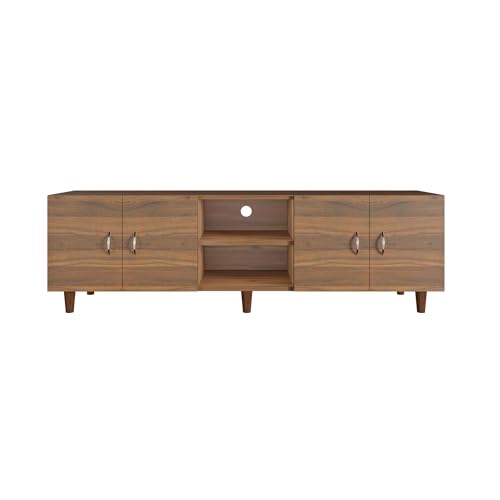 Image of VIKI Modern TV Unit for Living Room | Engineered Wood TV Cabinet with 4 Door Storage & Open Shelf, Set Top Box Stand, Entertainment Unit, 160W x 48H x 40D cm | DIY | 1 Year Warranty (Walnut)