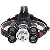 FightingGirl Waterproof 12000 Lumen 5 Led Headlamp XML T6+4Q5 Head Lamp Powerful Led Headlight, Rechargeable Flashlight Head Lights for Camping, Hiking